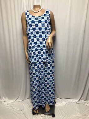 Rafaella Maxi Dress Womens Large Blue White Sleeveless Stretchy Summer Travel